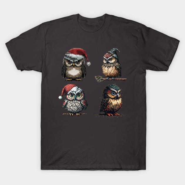 Beautiful owls pattern - Pixel art T-Shirt by Newtaste-Store